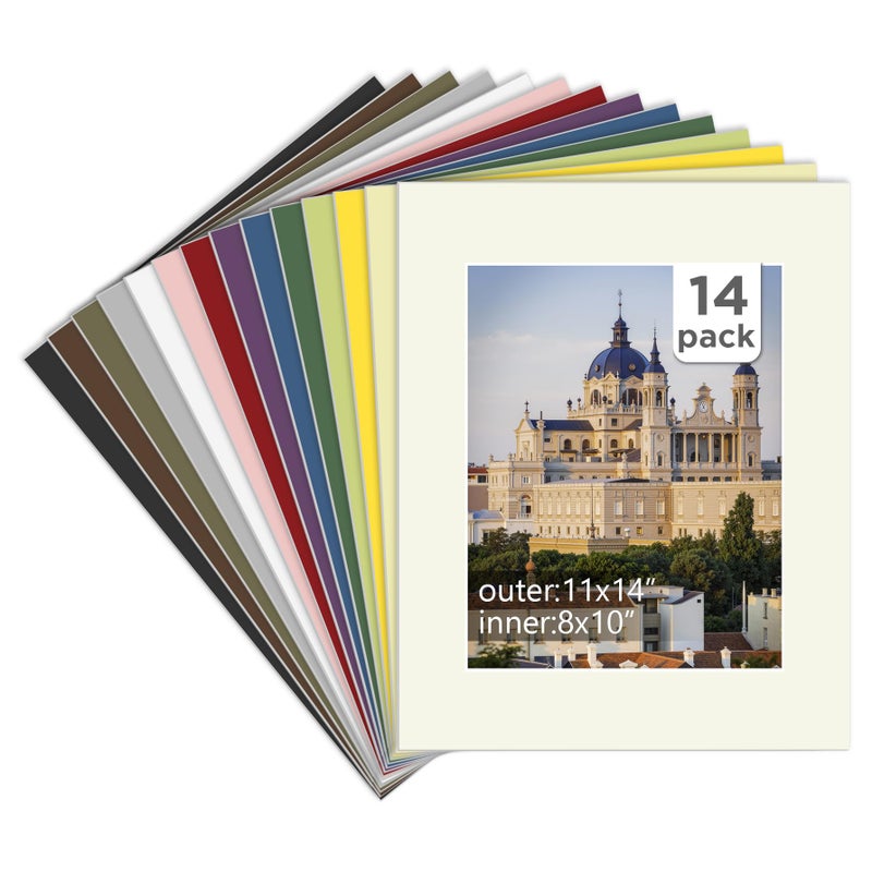 Egofine 14 عبوة من سجادات إطار الصورة، 11 × 14 سجادة صور مقاس 8 × 10 صور، ألوان مختلطة خالية من الأحماض ولوحة صور مقطوعة مسبقًا للصور والمطبوعات والأعمال الفنية - Image 1